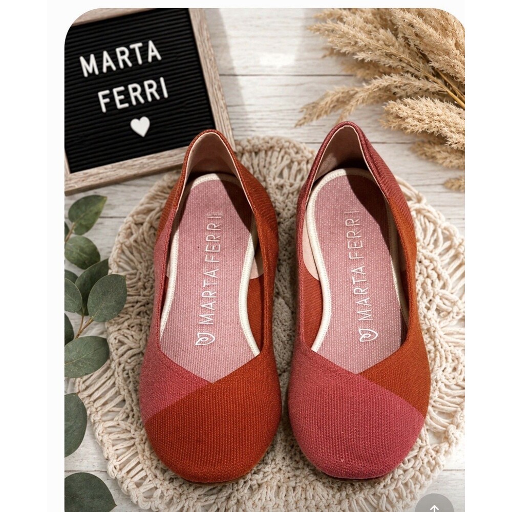 Rothys x Marta Ferri Flats 9.5 Shoes Flame Azalea Merino Wool Blend Round Toe